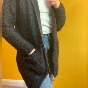 Irish Store 100% Merino Wool Black Cardigan Sweater